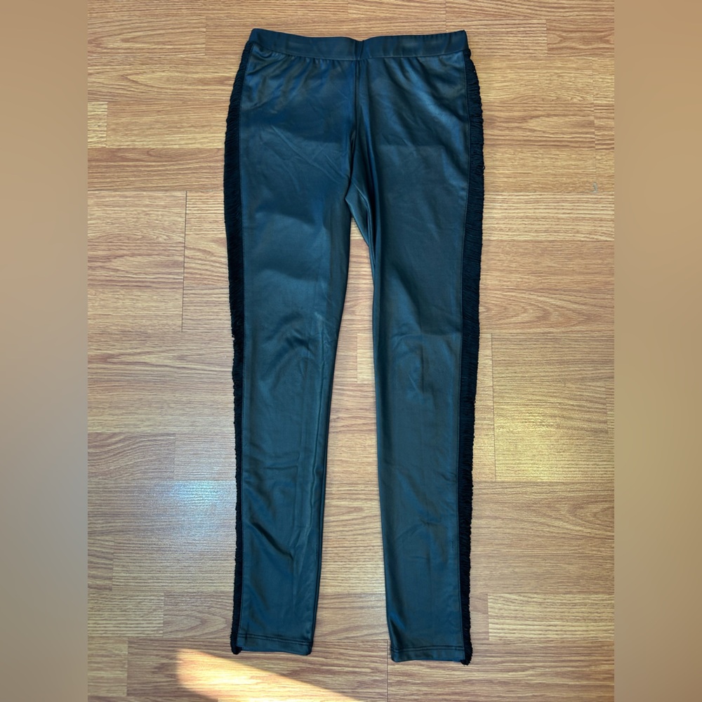 Black Milky Way Brand Faux Leather Leggings with Fringe Side size small